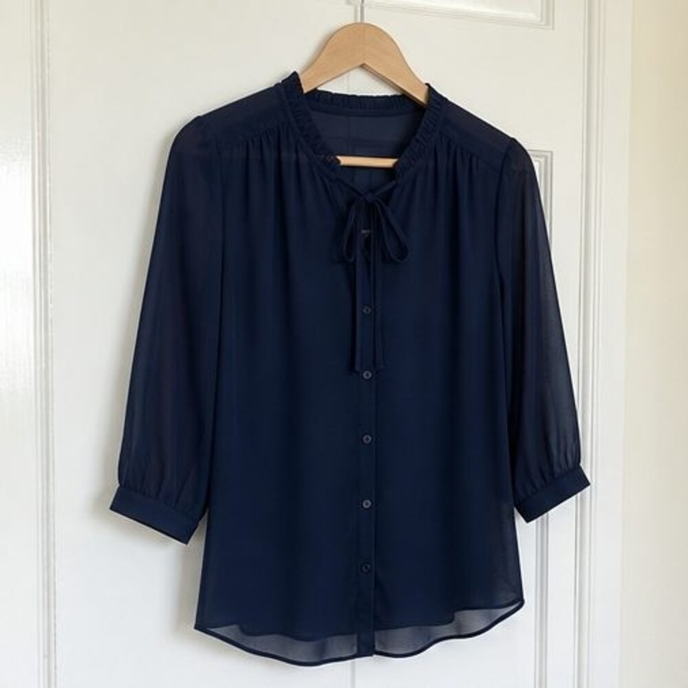 Navy Lace Trim Top
